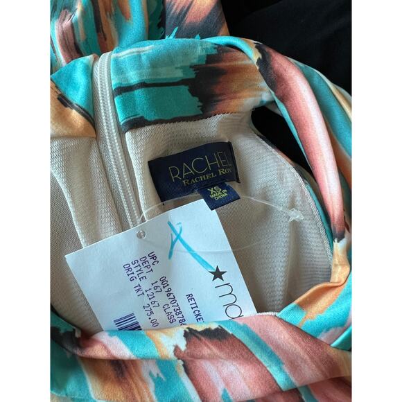 NEW Rachel Roy abstract halter neck long maxi dress slit retro - Picture 8 of 8